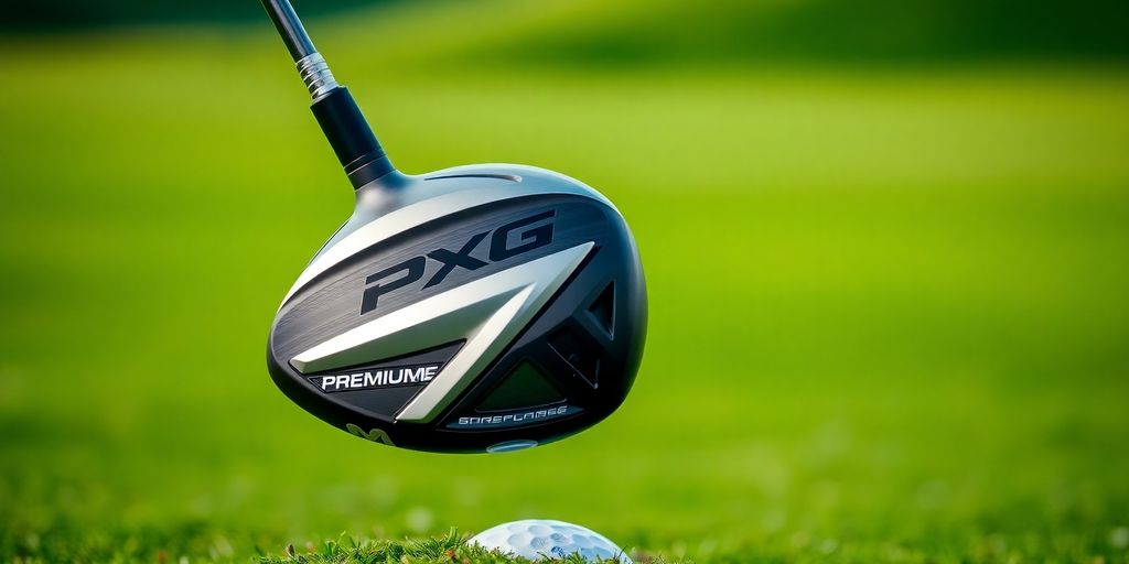 Left-handed PXG driver on golf course tee.