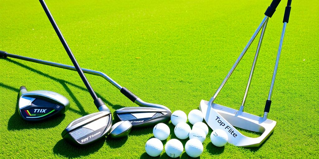 A complete Top Flite golf set on a golf course.