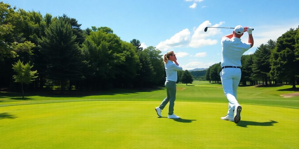 Golfer in action during a swing on the golf course.