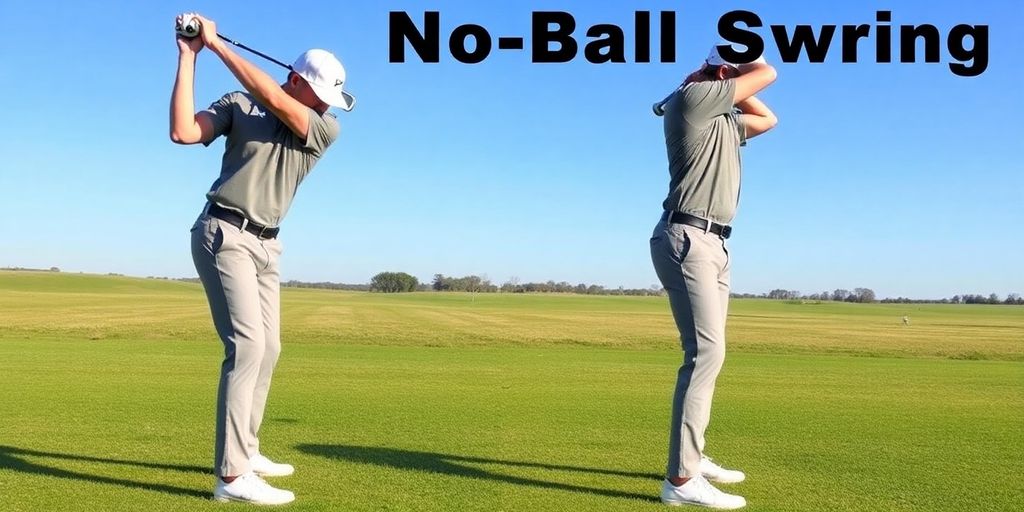 Golfer practicing swing drill without a golf ball.