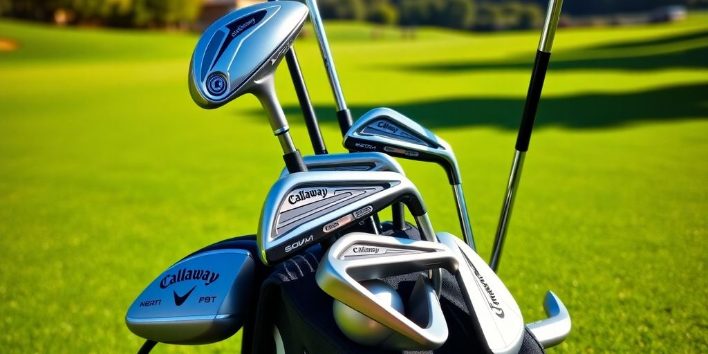 Complete Callaway golf set on a green course.