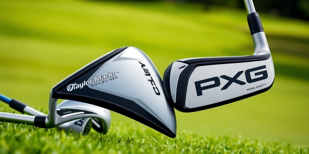 Taylor Made and PXG golf clubs on a golf course.