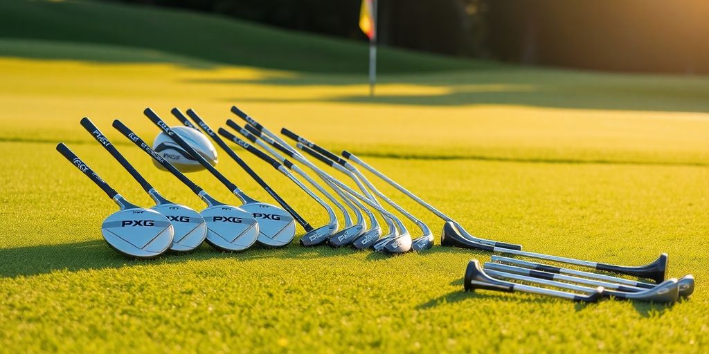 PXG golf clubs on a green golf course.