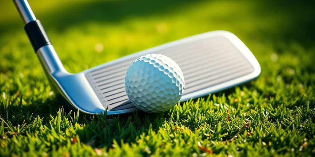 Sleek golf club and premium golf ball on lush green grass.