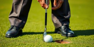 Golfer lining up putt using blade-style putter on smooth green
