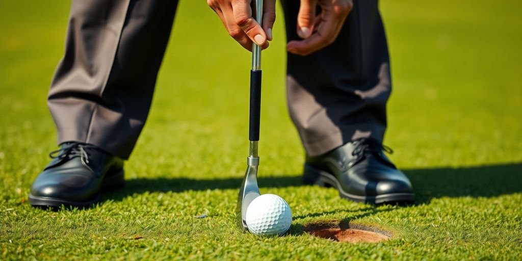 Golfer lining up putt using blade-style putter on smooth green