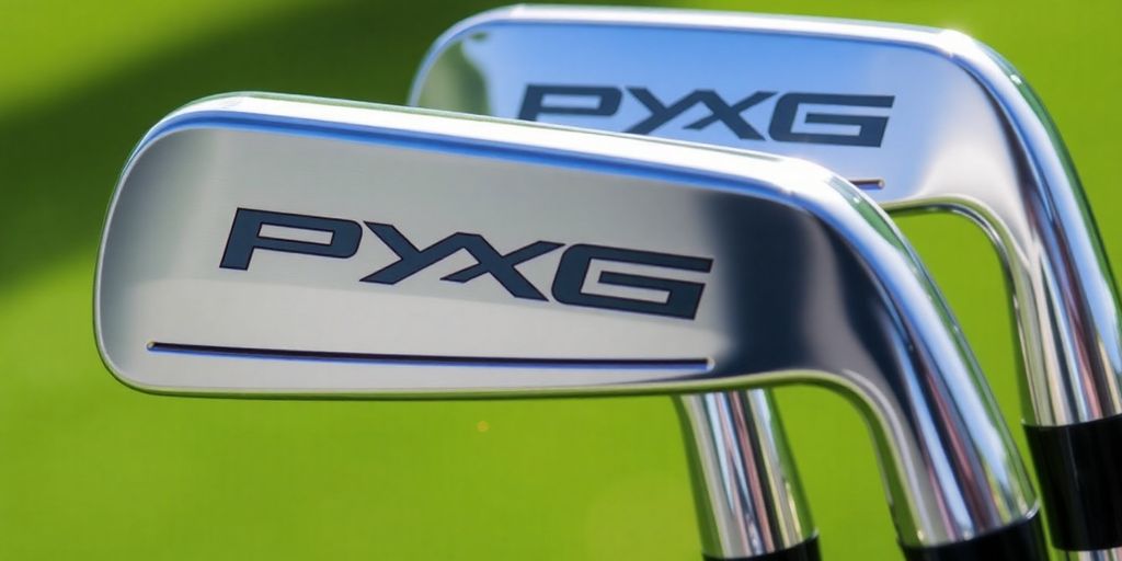 PXG golf irons gleaming on a green course.