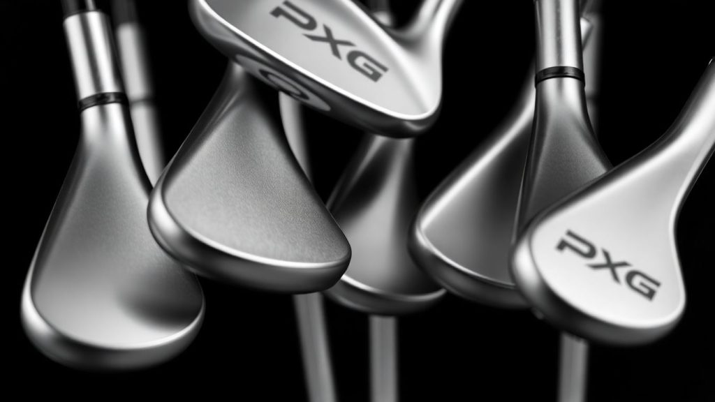 PXG golf clubs with detailed clubhead and shaft angles.