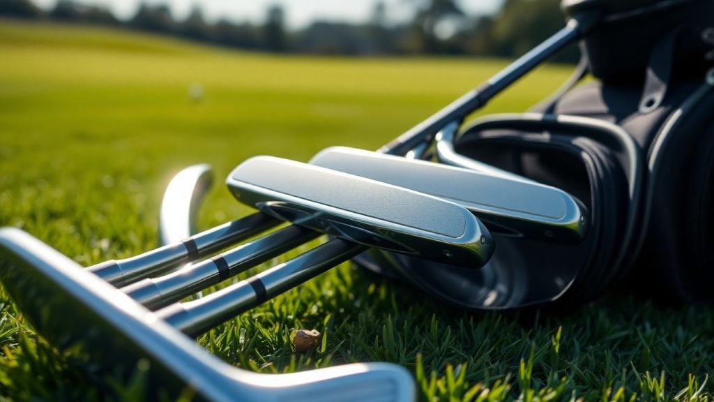 Premium golf club set on a green course.