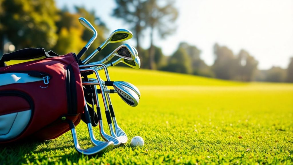 Affordable golf set on a green golf course.