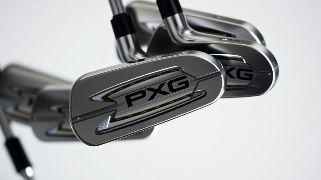 PXG iron clubheads with polished chrome finish.
