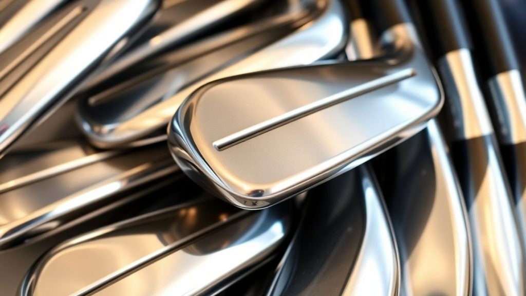 Used golf iron sets with polished metal heads and clean grips.