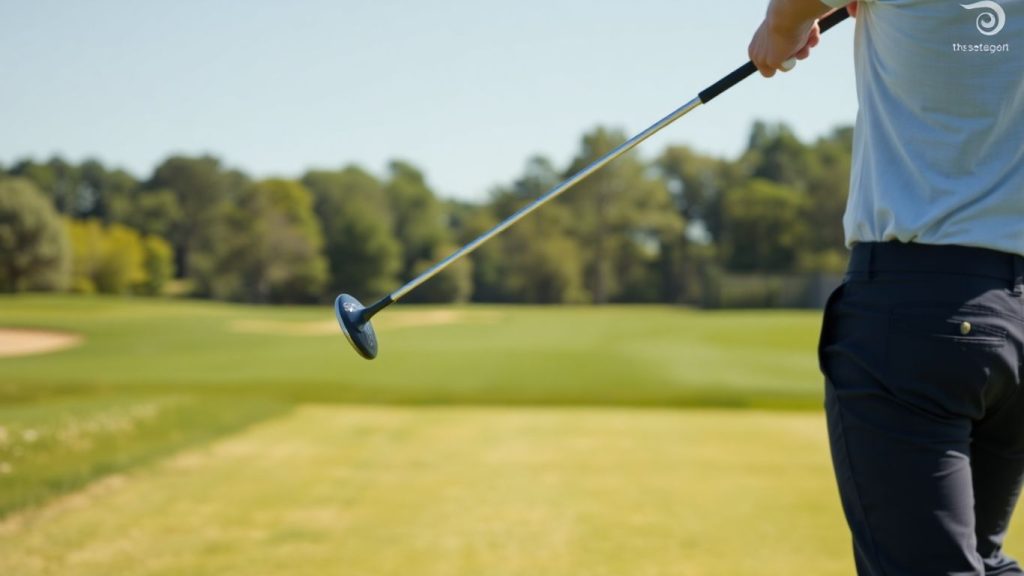 Golfer practicing swing on driving range
